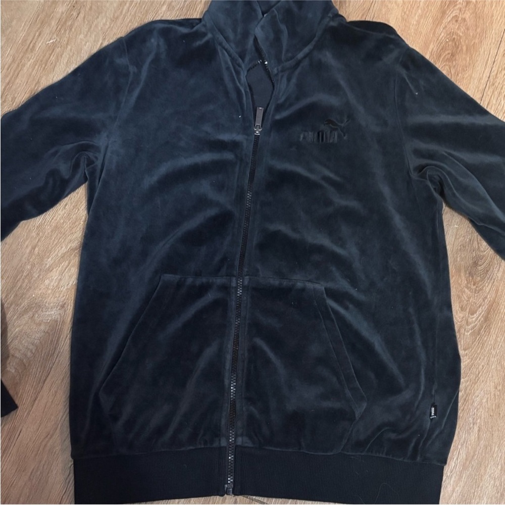 Puma Midnight Black/Charcoal shade Velour Jacket size Small - Picture 4 of 9